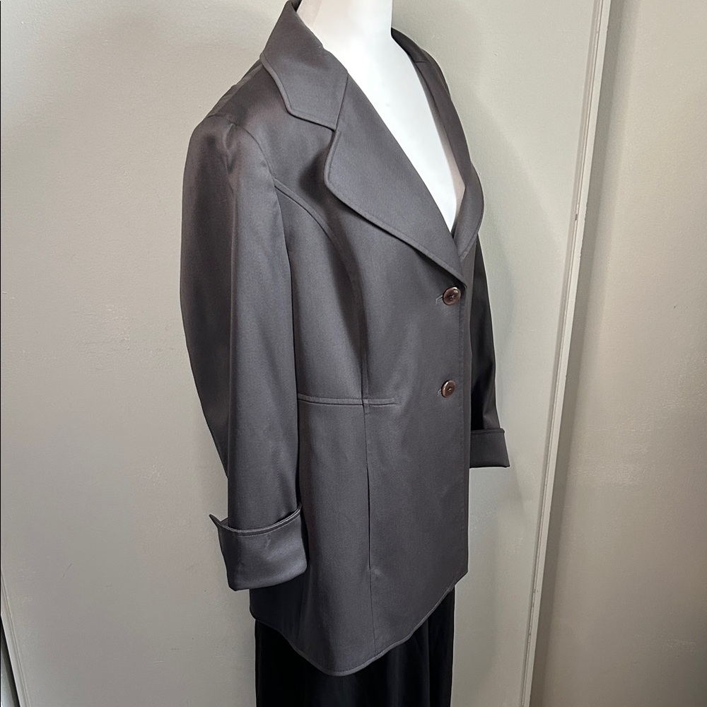 Ellen Tracy Women's Dark Gray Sleek Look 2  Button Long Fitted Blazer Jacket - Picture 2 of 11